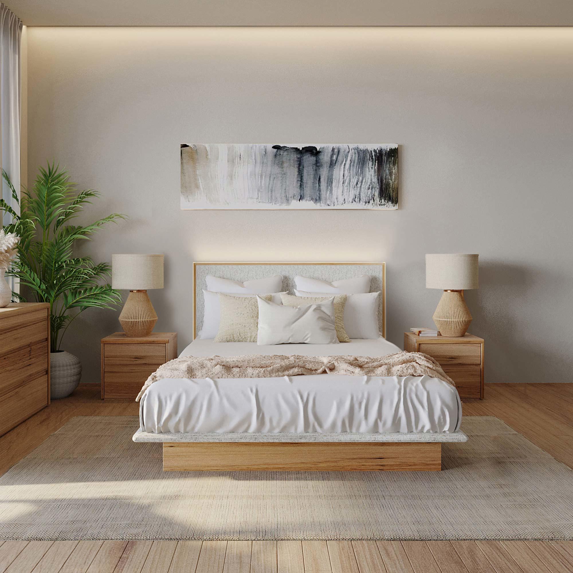 Lifestyle image of the  Soho Bedside Table (2 Drawer), Light Ash from Forty Winks