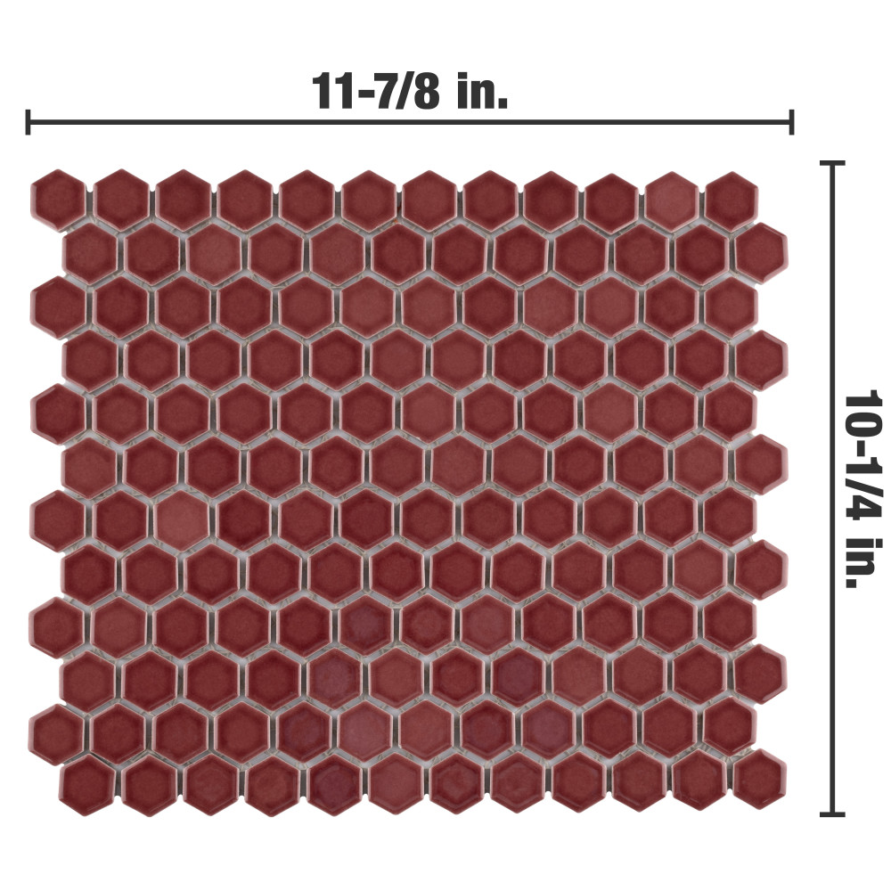 Tribeca 1″ Hex Glossy Rusty Red 10-1/4 in. x 11-7/8 in. Porcelain Mosaic Tile