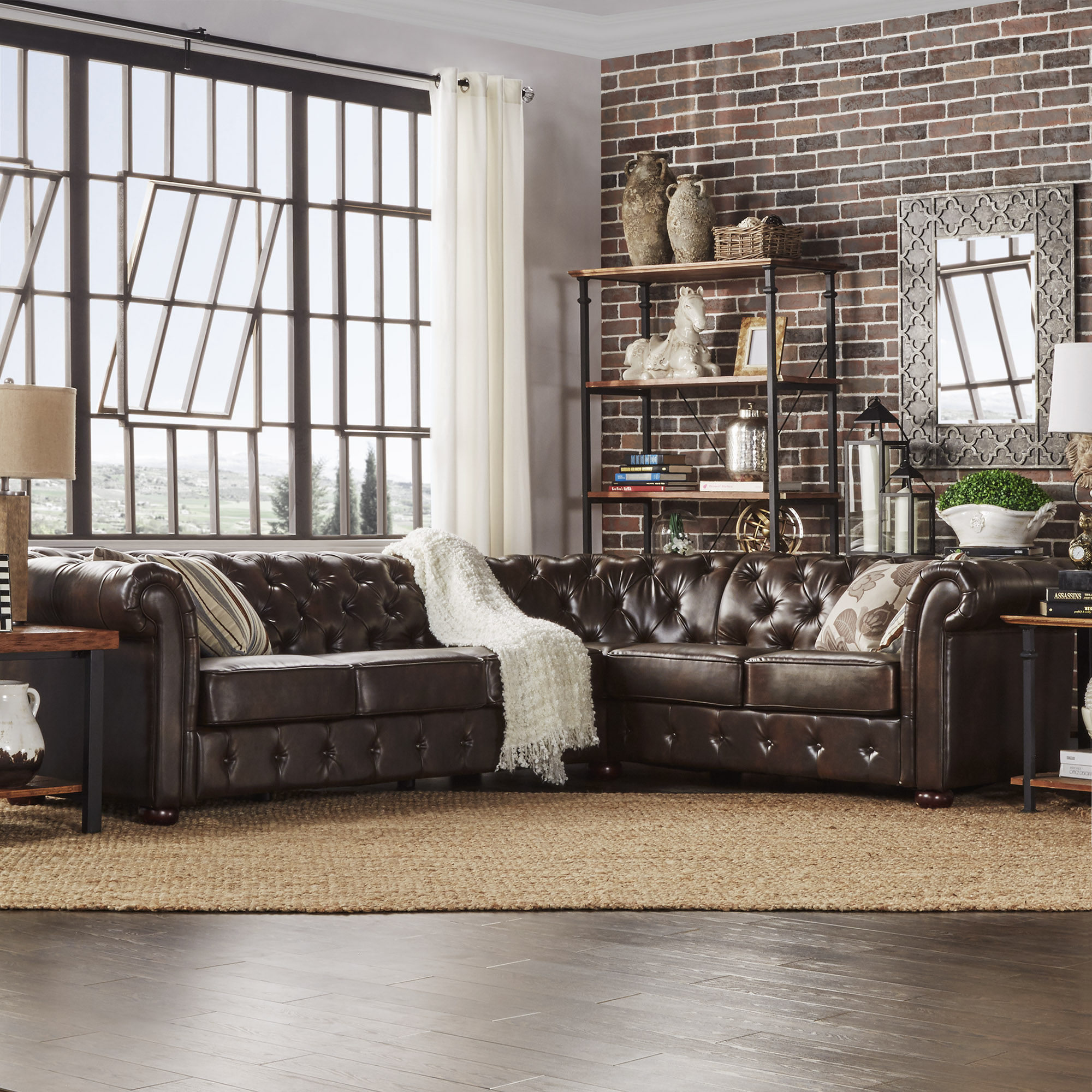 6-Seat L-Shaped Chesterfield Sectional Sofa