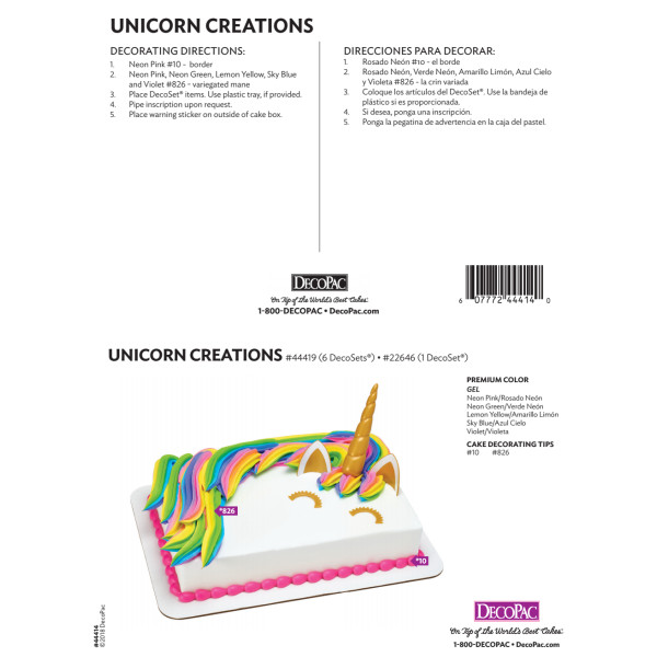 Unicorn Creations Cake Decorating Instruction Card