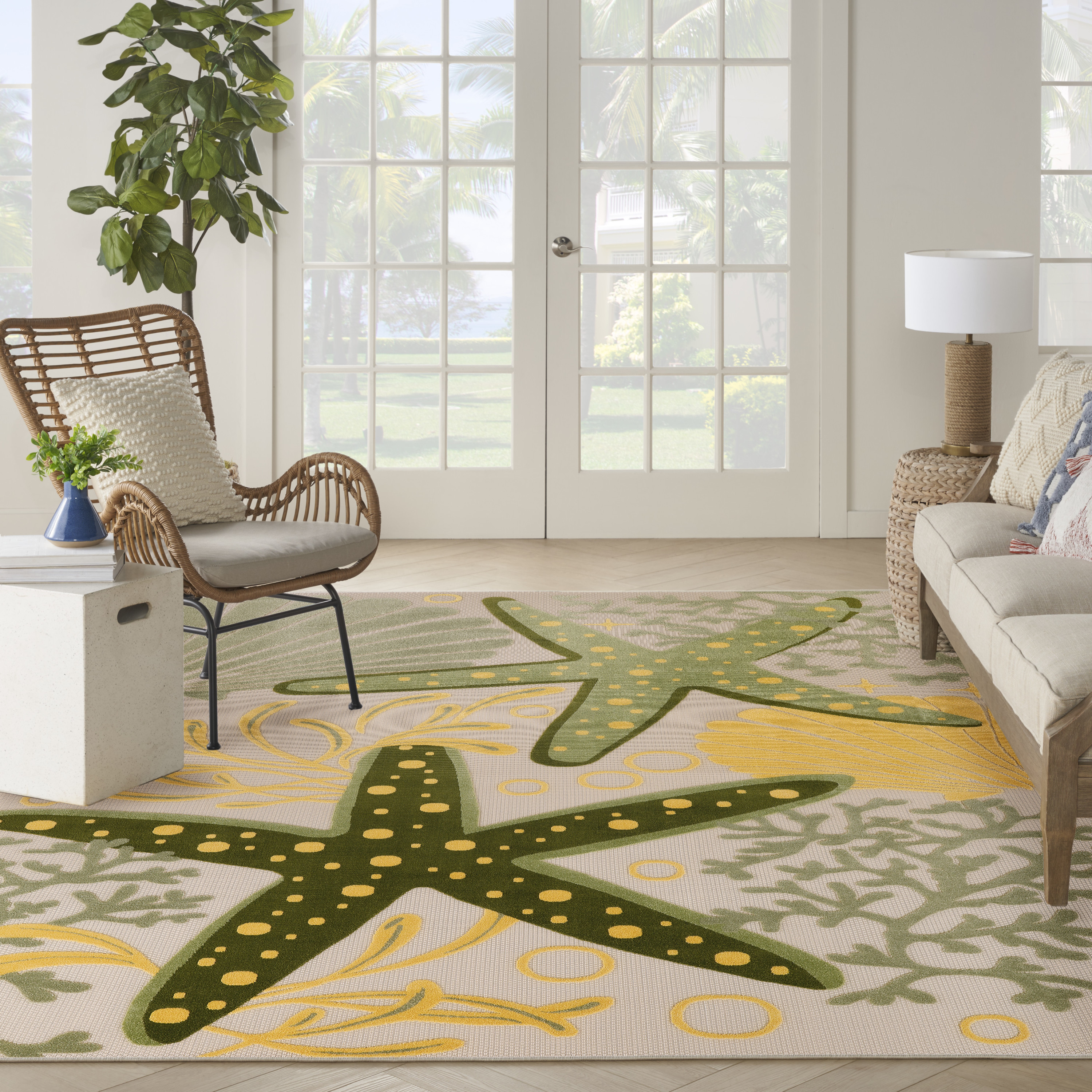 Nourison Aloha 7'10" x 10'6" Green Yellow Outdoor Rug