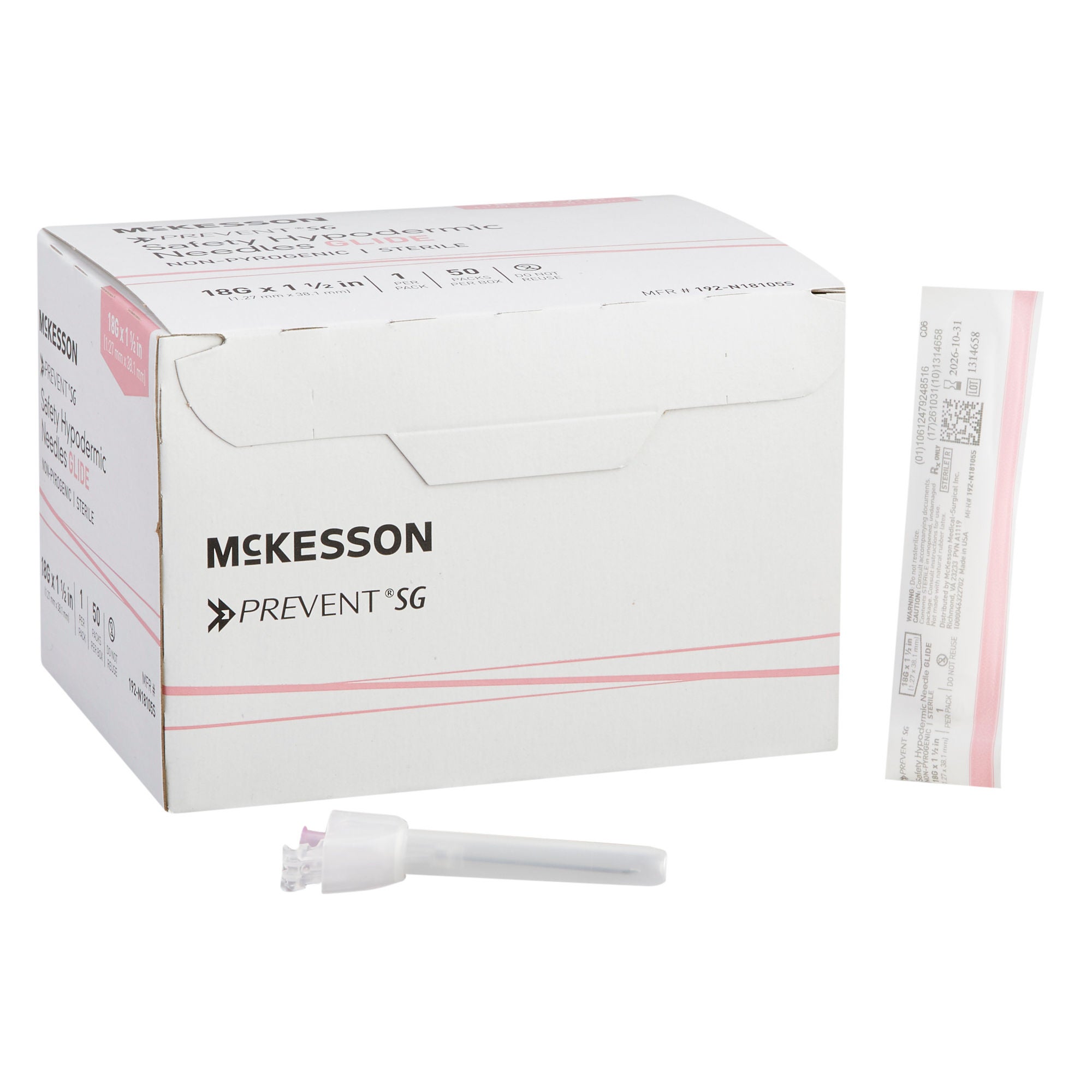 McKesson Prevent SG Safety Hypodermic Needle, 18 Gauge, 1-1/2 Inch