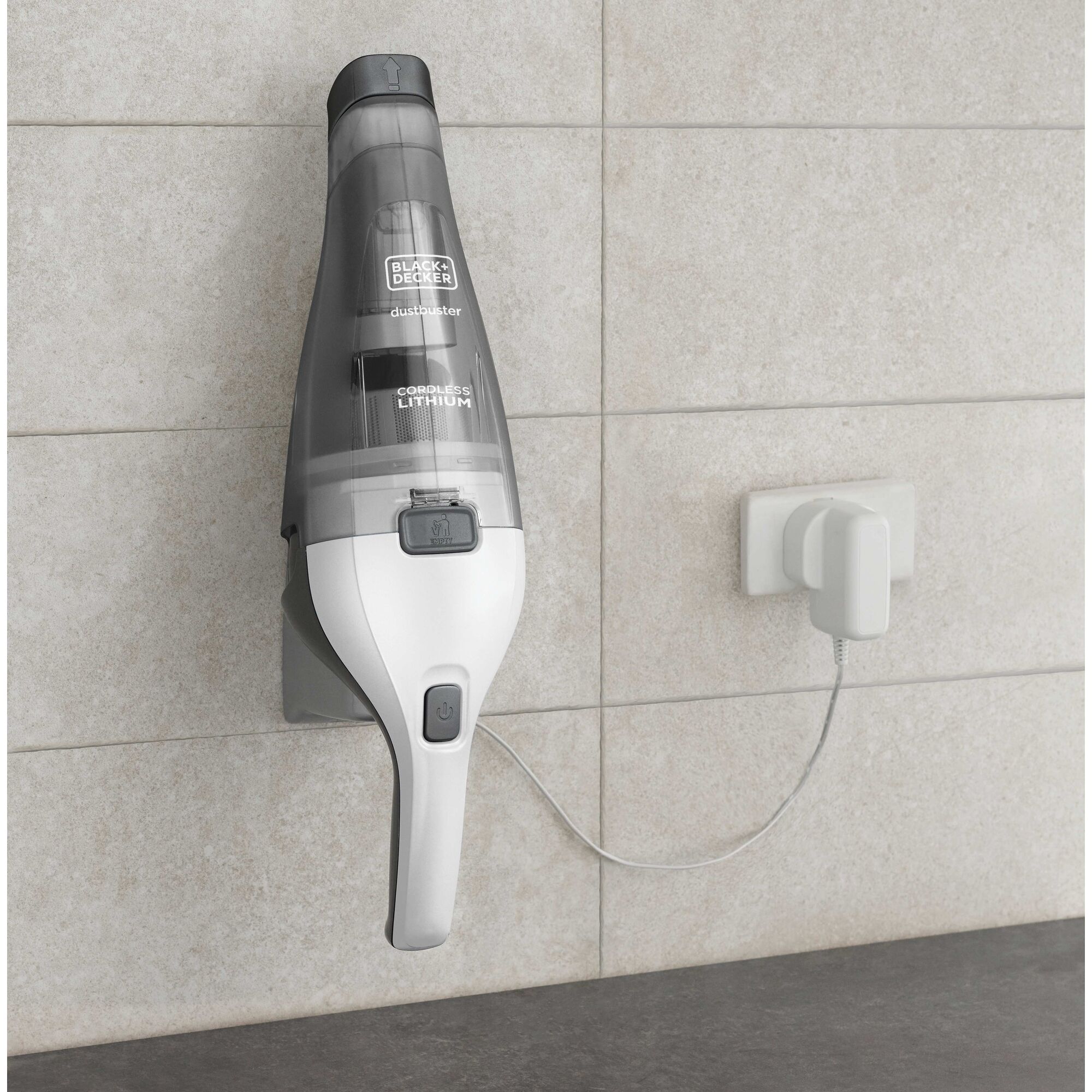 Wall mountable charger feature of dustbuster QuickClean cordless hand vacuum.