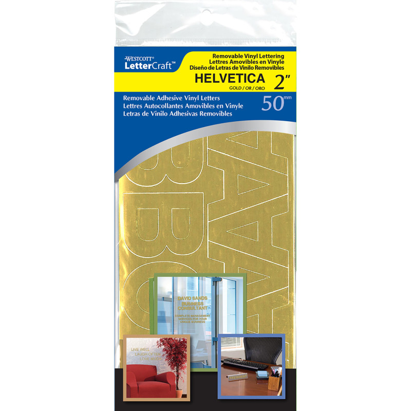 LetterCraft Removable Vinyl Lettering Helvetica, 2-Inch, Gold