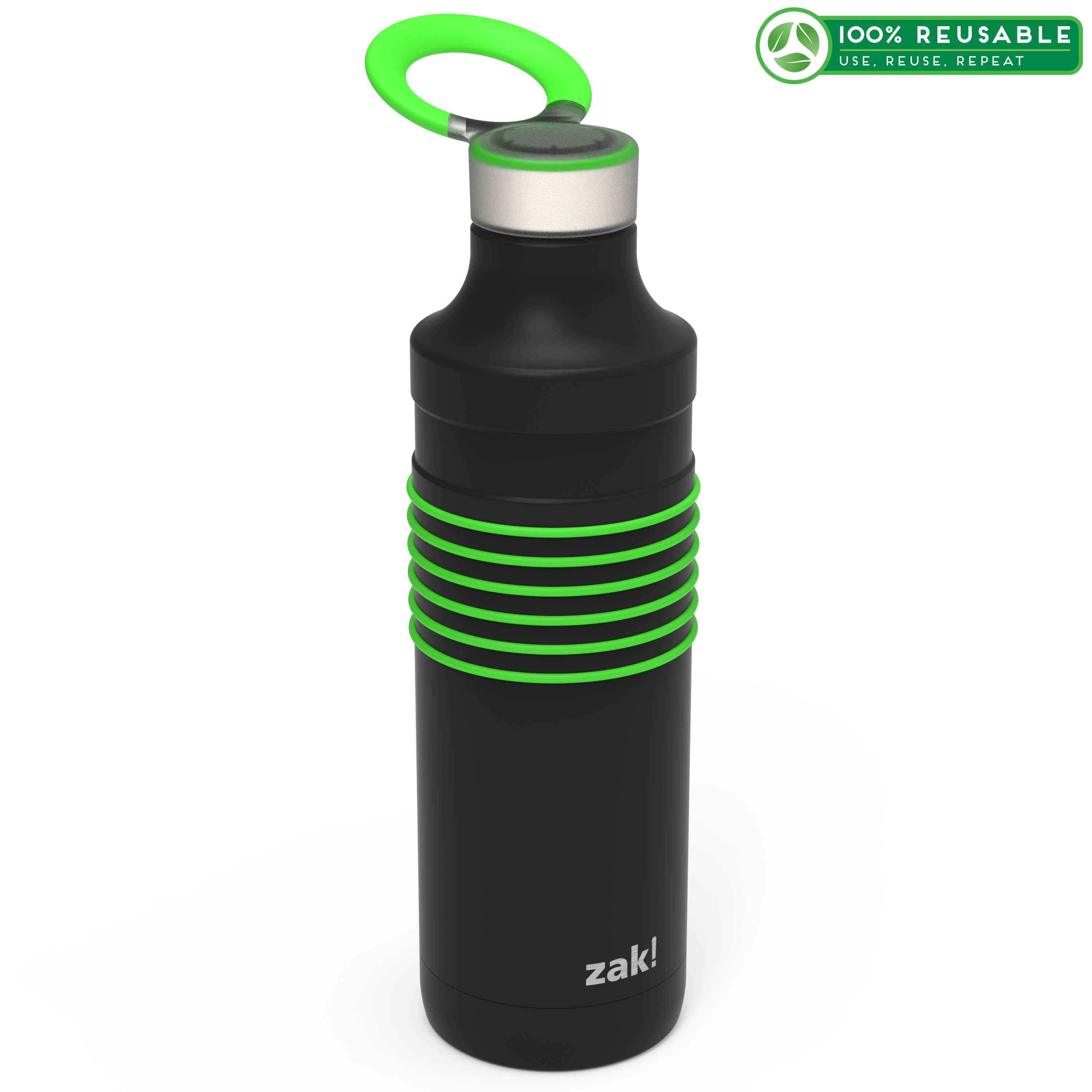 HydraTrak 22 ounce Vacuum Insulated Stainless Steel Tumbler, Black with Green Rings slideshow image 1 HydraTrak 22 ounce Vacuum Insulated Stainless Steel Tumbler, Black with Green Rings slideshow image 1