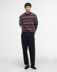 Patchwork Fair Isle Crew Neck Jumper Navy Mix