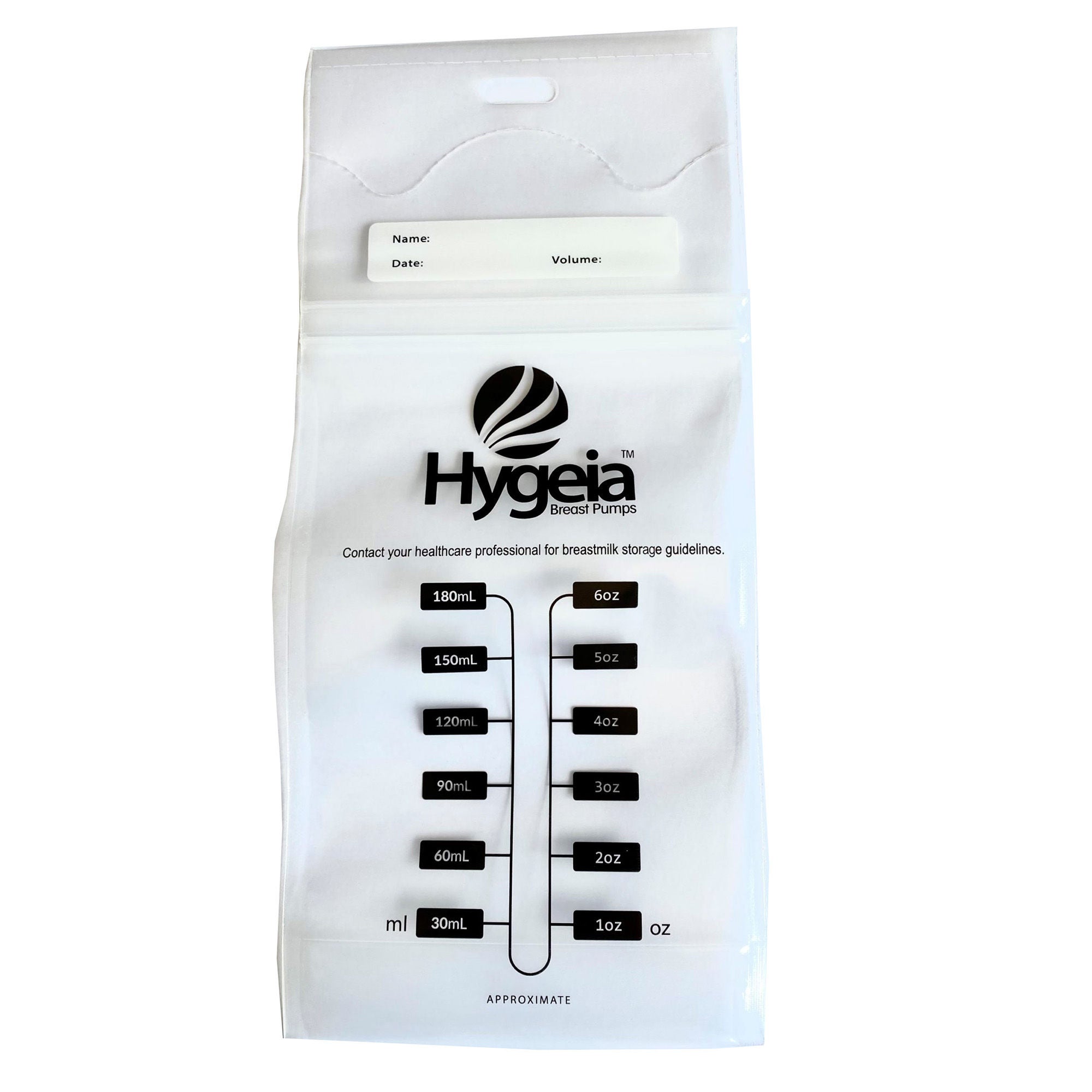Hygeia II Medical Group Inc BAG, STRG BREAST MILK DBL THICK W/LABEL 6OZ (100/PK 20PK/BX)
