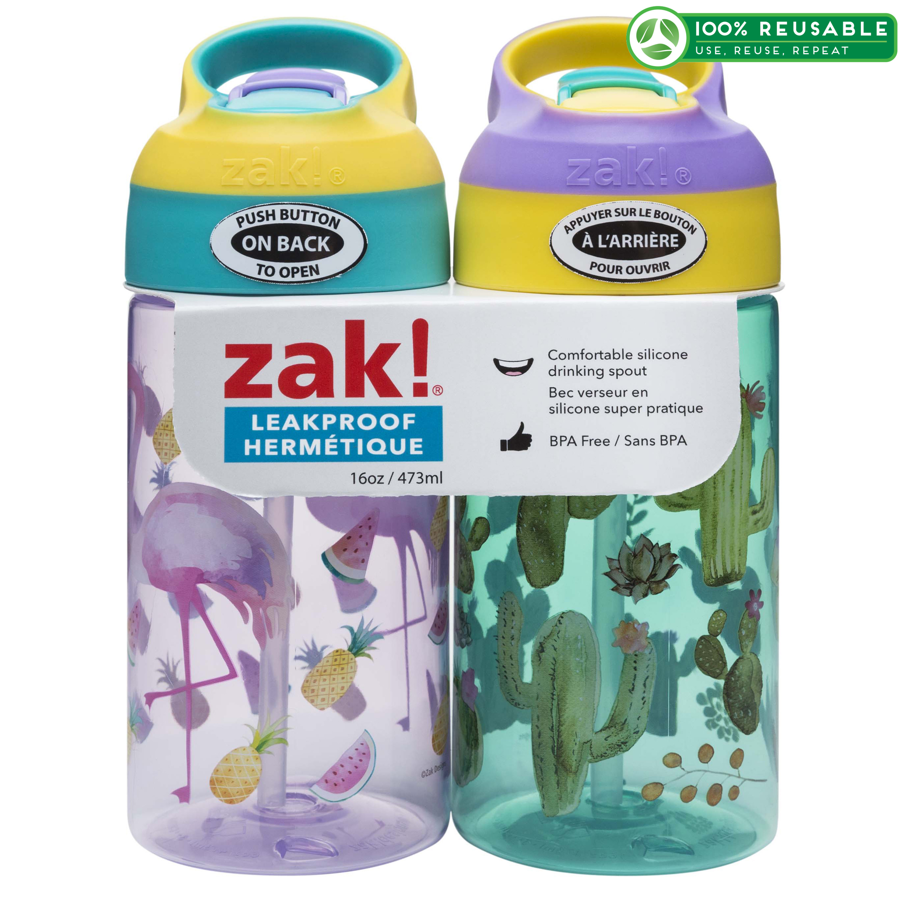 Zak Hydration 16 ounce Water Bottle, Cactus and Flamingos, 2-piece set slideshow image 1 Zak Hydration 16 ounce Water Bottle, Cactus and Flamingos, 2-piece set slideshow image 1