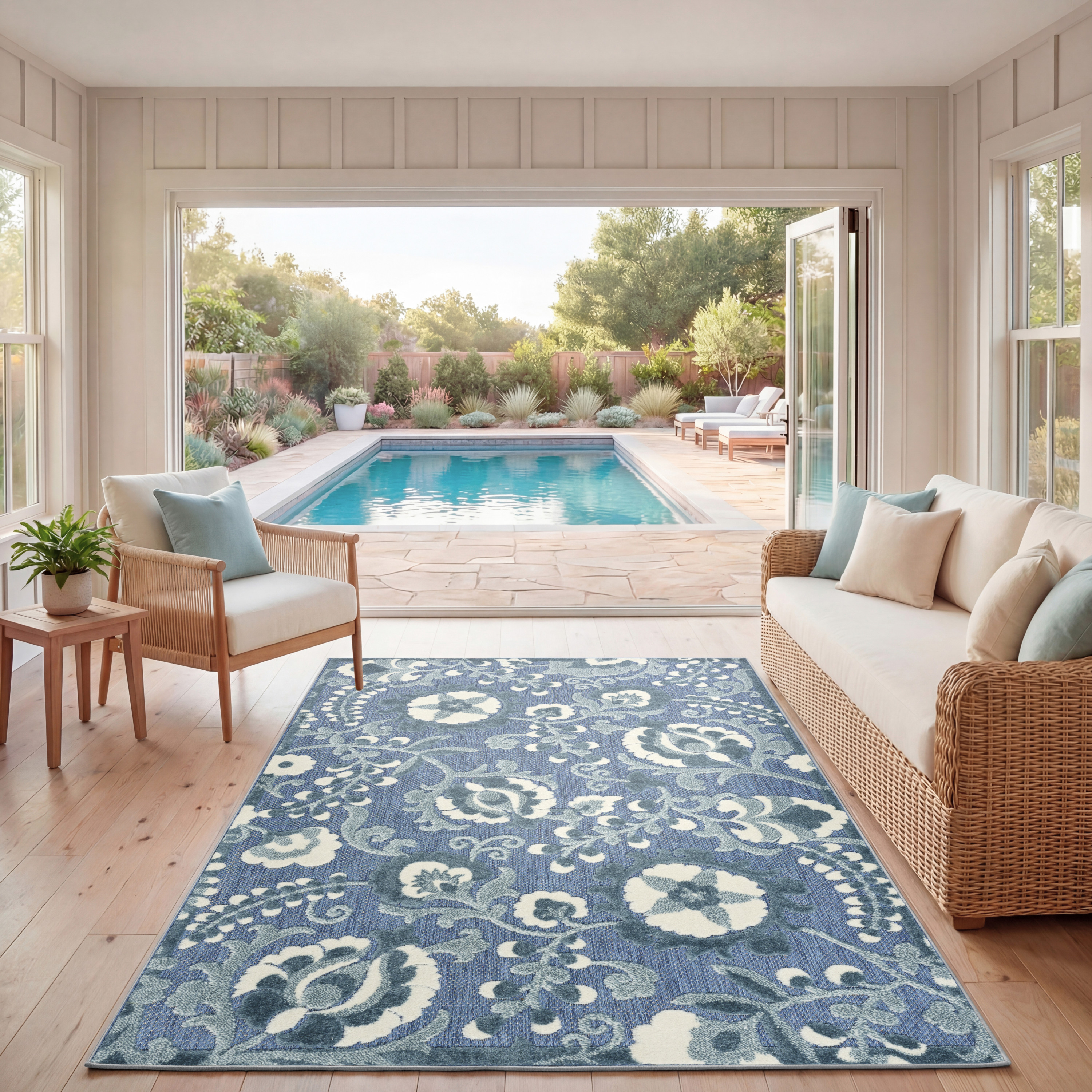 Nourison Aloha 5'3" x 7'5" Blue Farmhouse Rug