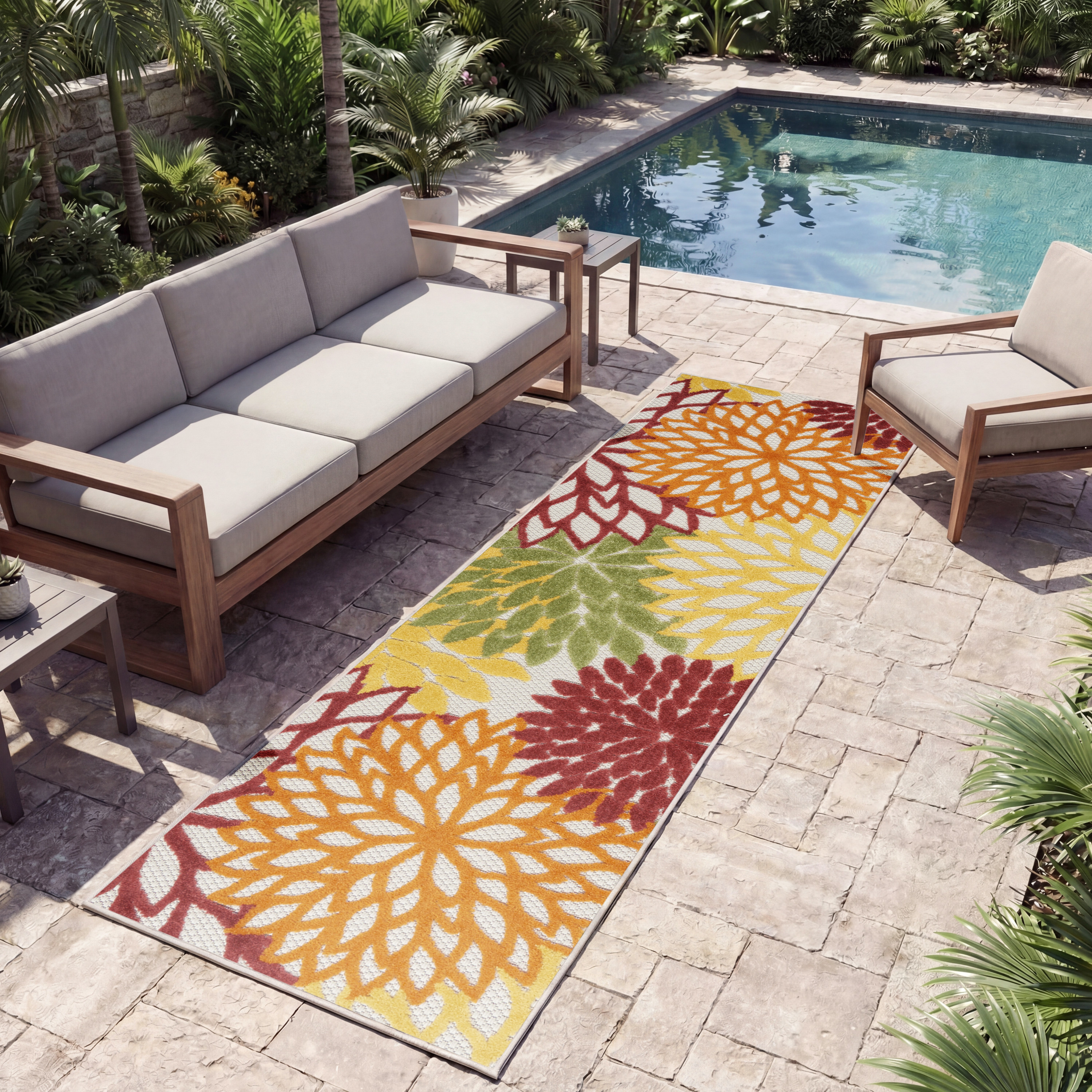 Nourison Aloha 2'3" x 10' Red Multicolor Tropical Rug