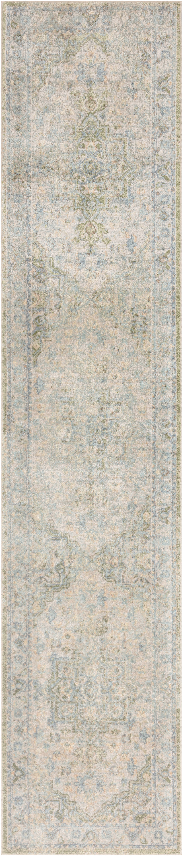 Nourison Astra Machine Washable 2'2" x 12' Blue Green Vintage Indoor Rug
