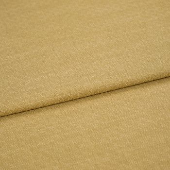 Beige woven fabric with fine pebble texture, folded once creating a horizontal overlap; close-up studio product shot with soft, even lighting showing fabric surface and seam detail.
