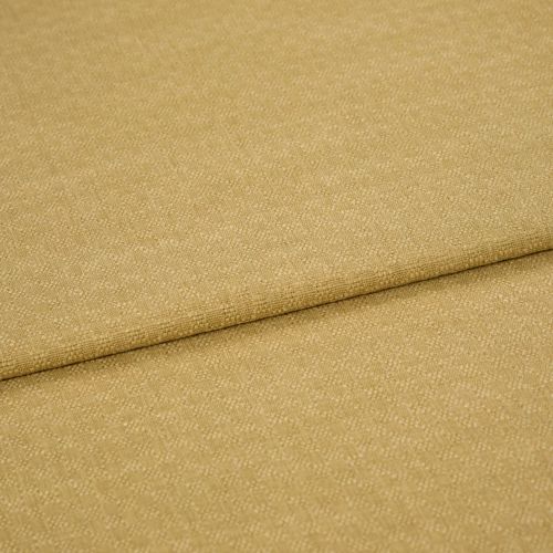 Beige woven fabric with fine pebble texture, folded once creating a horizontal overlap; close-up studio product shot with soft, even lighting showing fabric surface and seam detail.