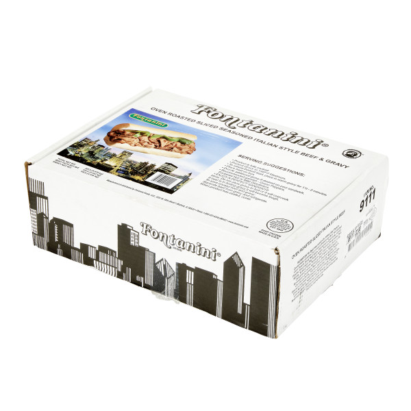 FONTANINI(r) Oven Roasted Sliced Italian Style Beef & Gravy, Cooked, 22 lb . C1RA - Front Right Closed Case (Hi Res)