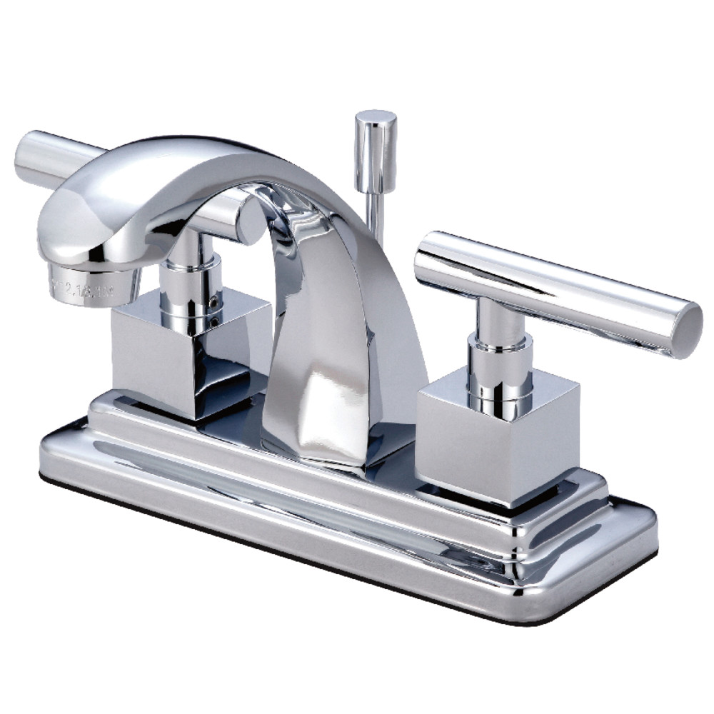 Double-Handle 3-Hole Deck Mount 4-Inch Centerset Bathroom Faucet with Brass Pop-Up, Polished Chrome with 4 Finish Options