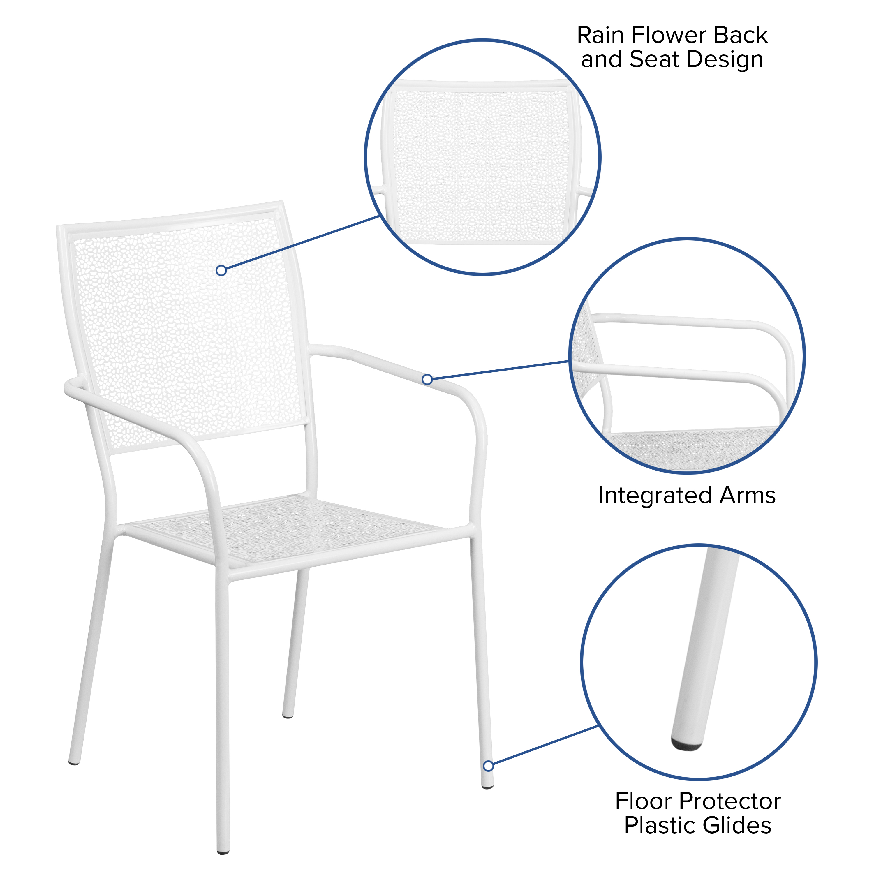 Commercial Grade Sky Blue Indoor-Outdoor Steel Patio Arm Chair with Square Back - Picture 14 of 61