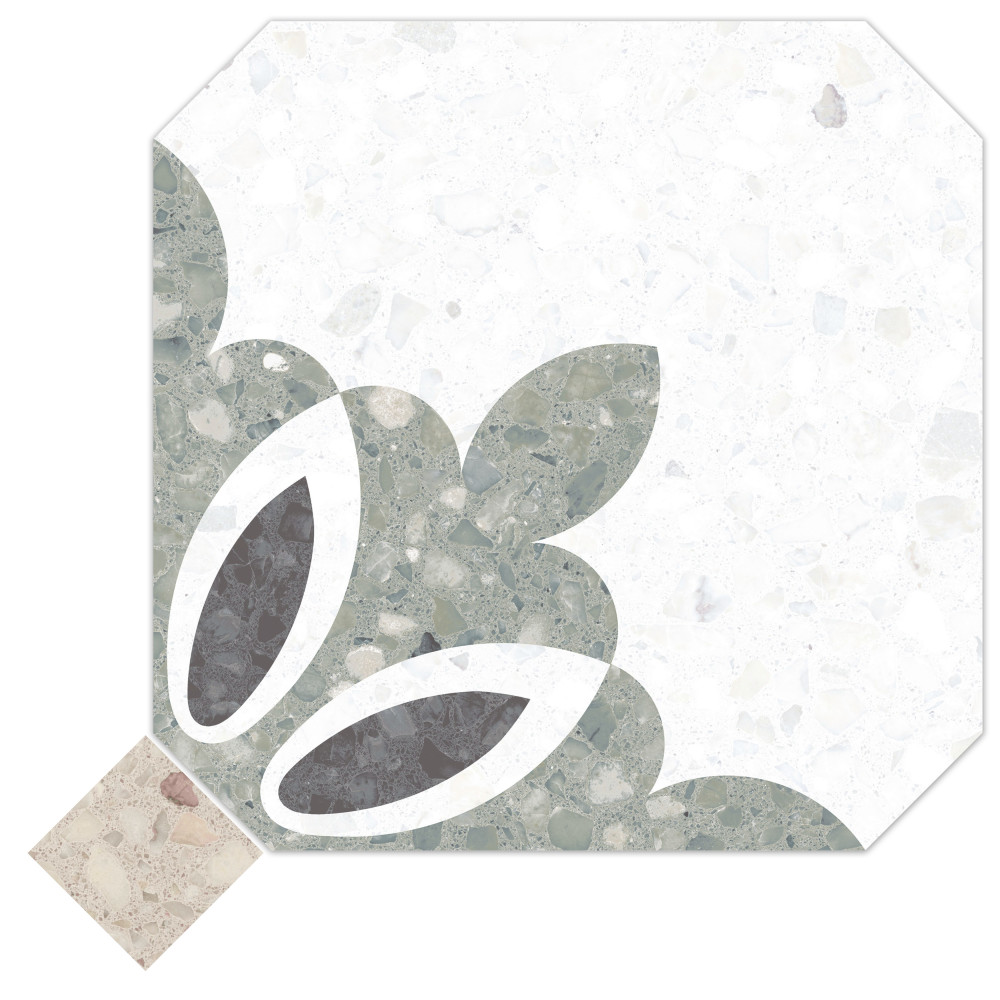 Riviera Octagon Antibes Verde with Taco Beige 7-7/8 in. x 7-7/8 in. Porcelain Floor and Wall Tile