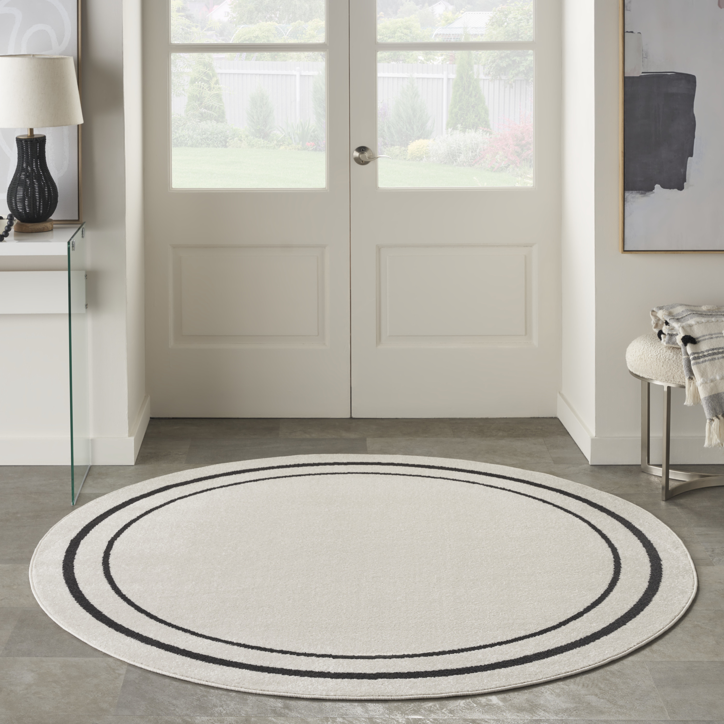 Nourison Nourison Essentials 8' x Round Ivory Black Contemporary Rug