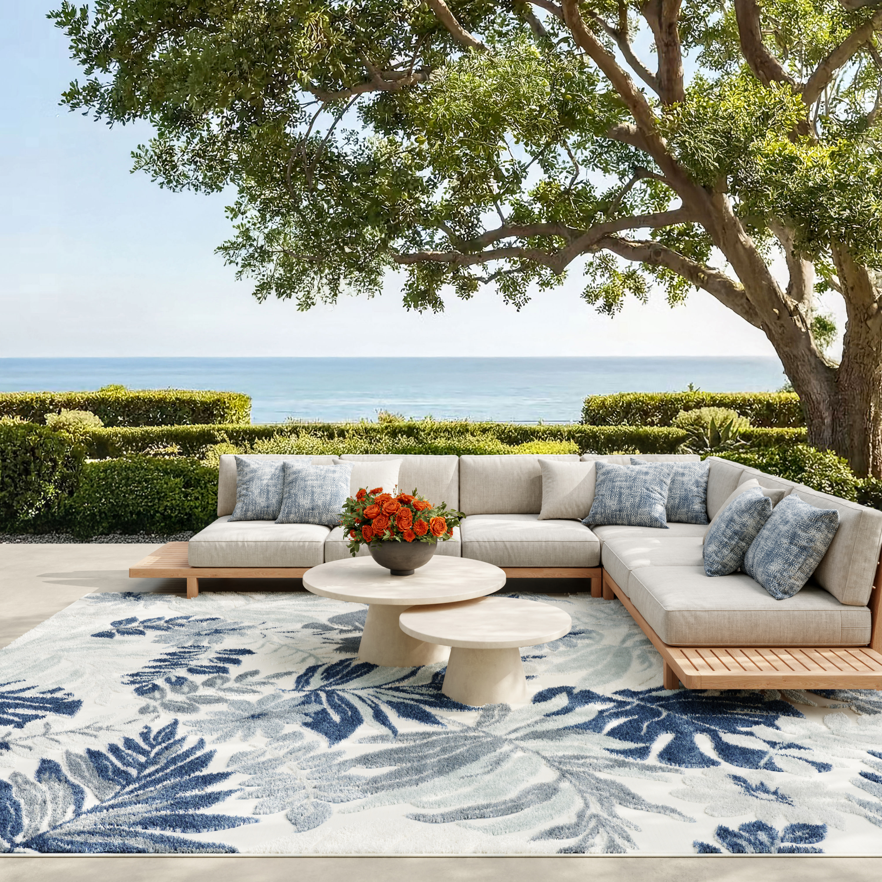 Nourison Suncoast 9' x 12' Blue Tropical Rug