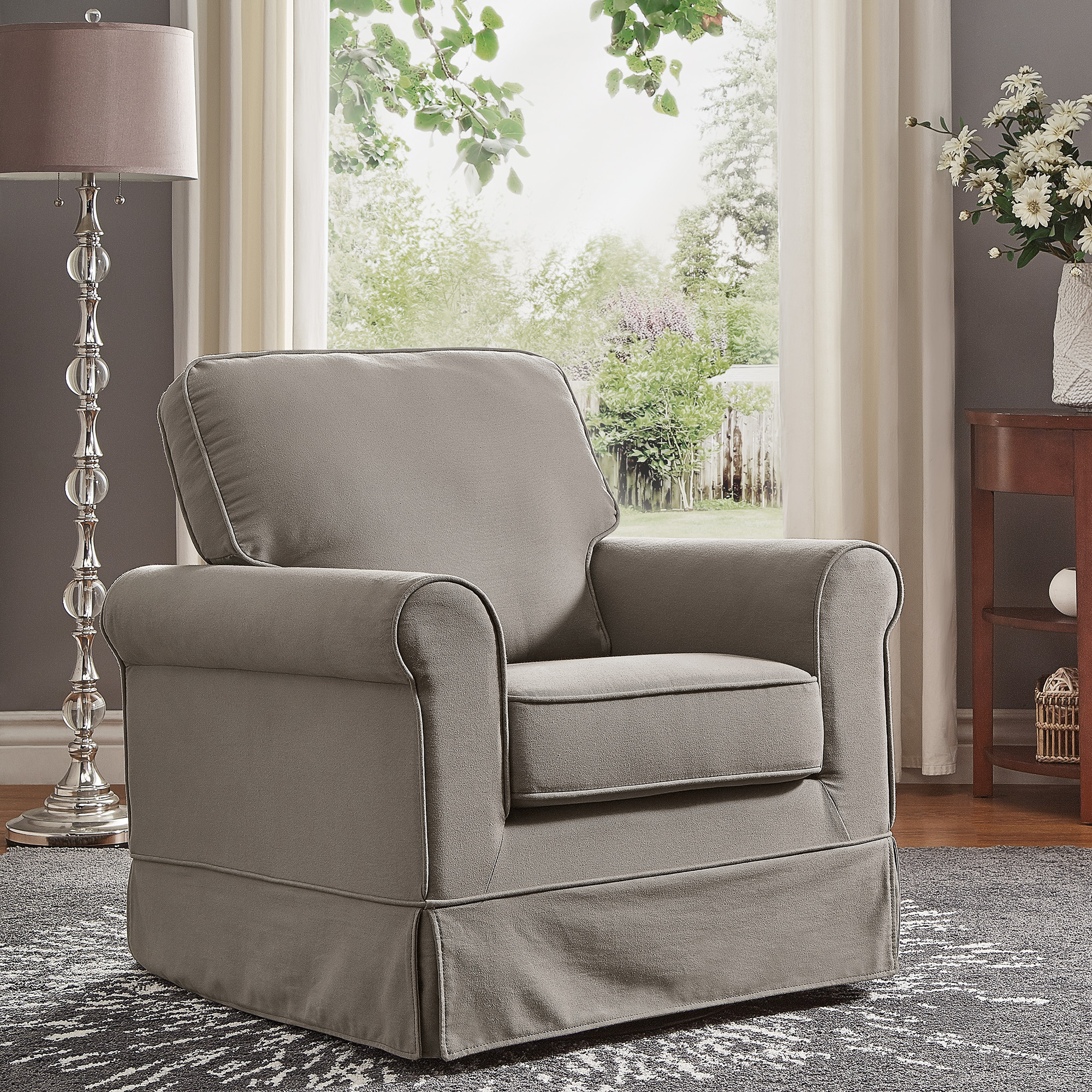 Cotton Fabric Swivel Accent Chair