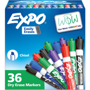 Low Odor Dry Erase Markers, Chisel Tip, Assorted, 36 Count