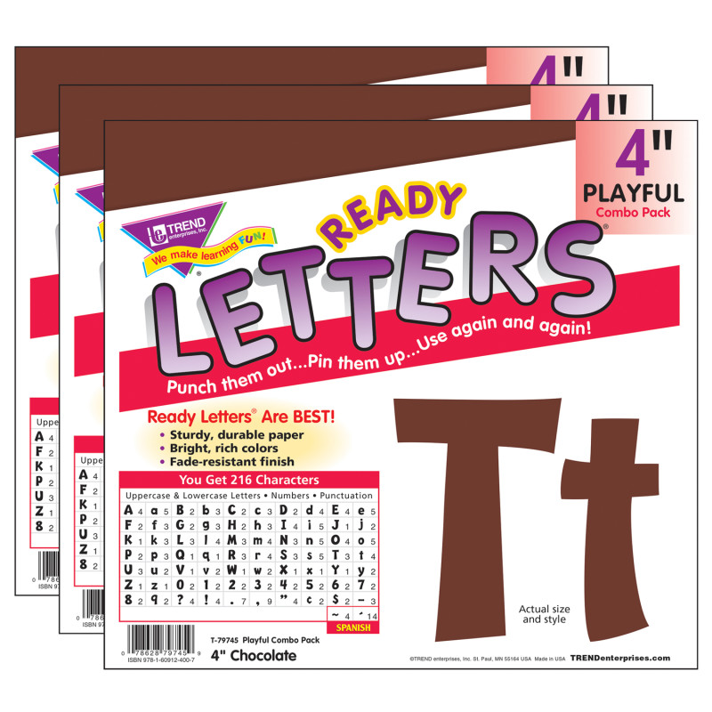 Chocolate 4" Playful Combo Ready Letters®, 3 Packs