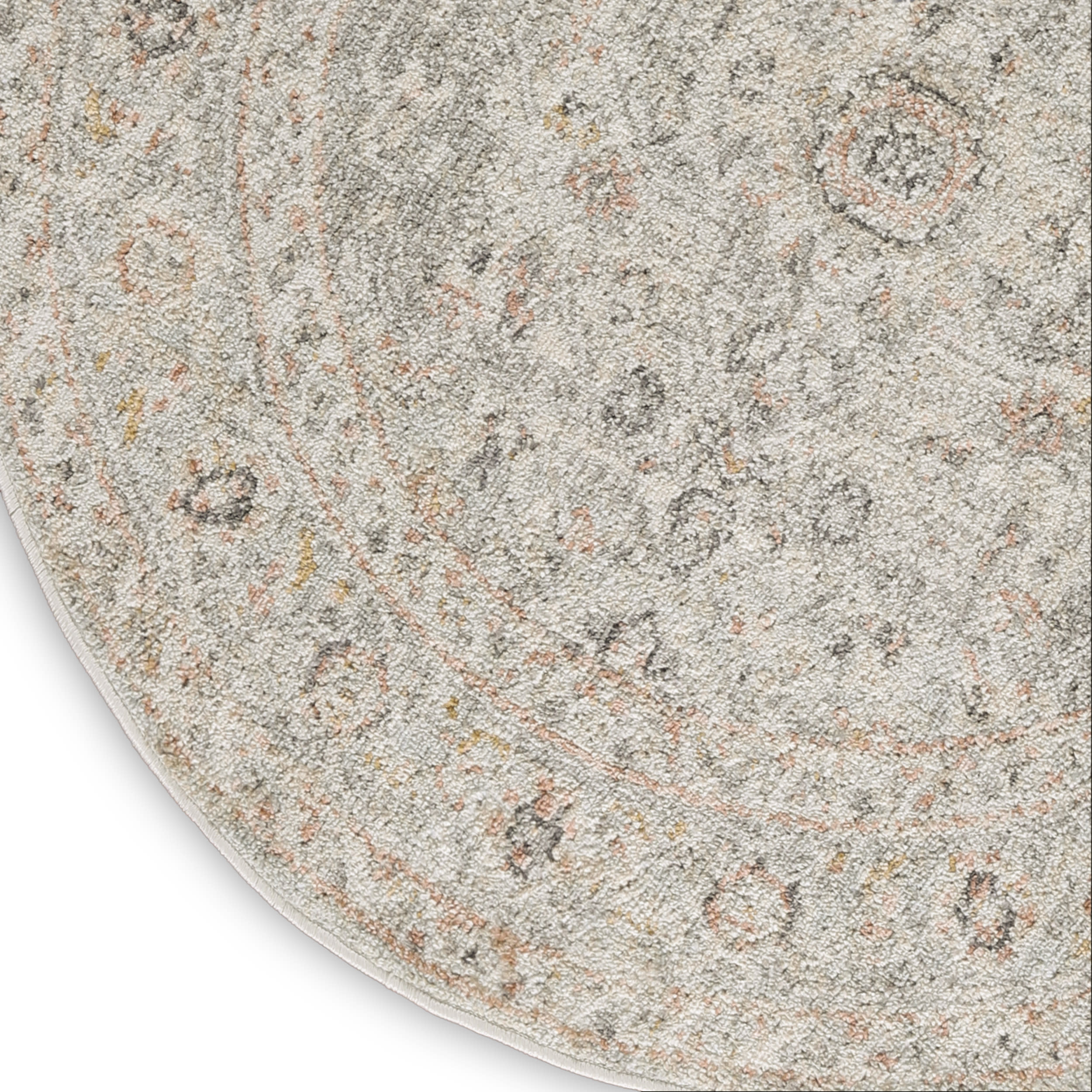 Nourison Oushak Home 4' x Round Light Grey Vintage Indoor Rug