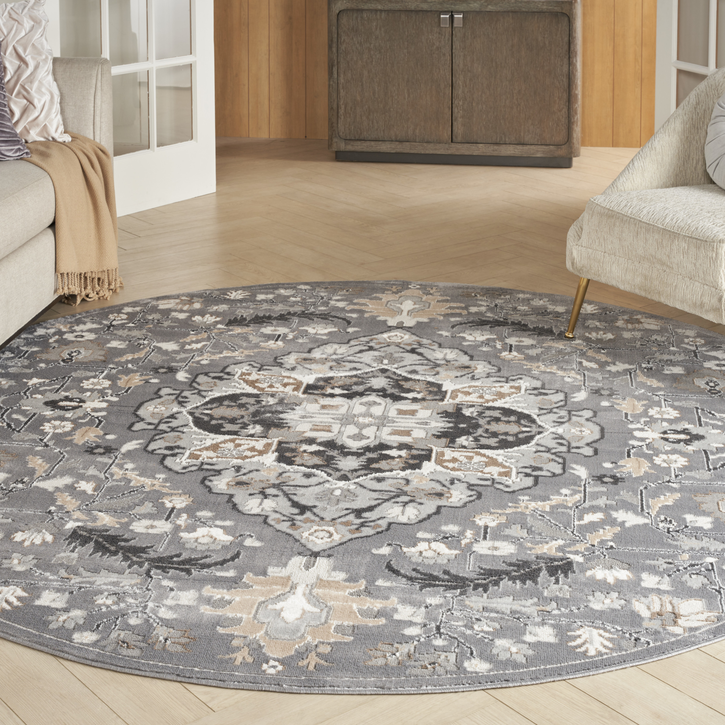 Nourison Elation 5'3" x Round Grey Transitional Indoor Rug