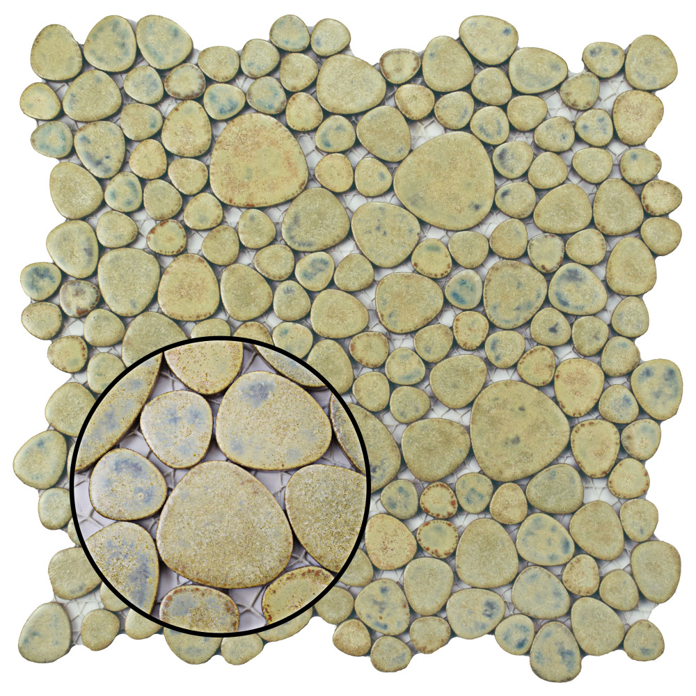 Pebble Green Moss 10-3/4 in. x 10-7/8 in. Porcelain Mosaic Tile