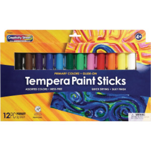 Glide-On Tempera Paint Sticks, 12 Assorted Primary Colors, 5 grams, 12 Count