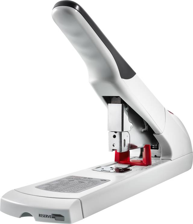 High capacity stapler with adjustable depth guide to easily staple up to 140 sheets.