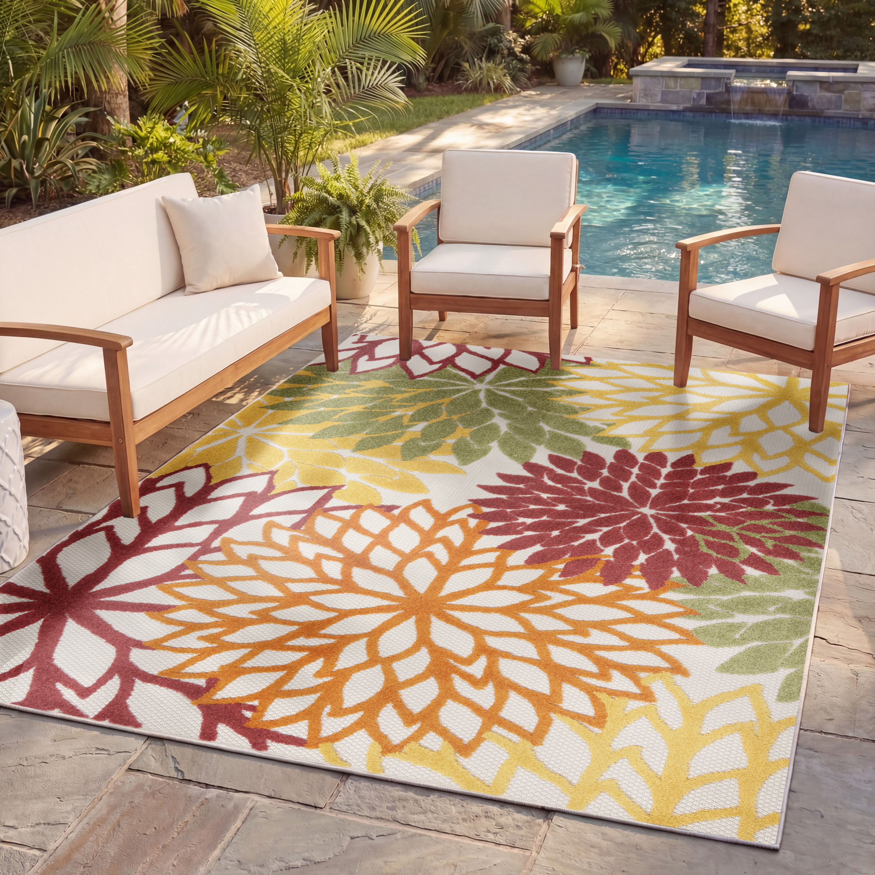 Nourison Aloha 3'6" x 5'6" Red Multicolor Tropical Rug