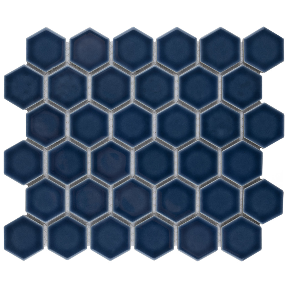 Sample – Hudson Due 2″ Hex Denim Blue Porcelain Mosaic Tile