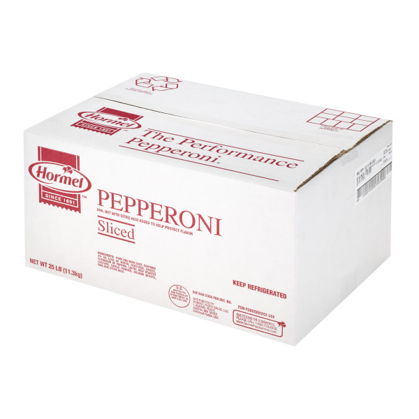 HORMEL(r) THE PERFORMANCE PEPPERONI(r), 16 slices per oz, 2/12.5 lb . C1RA - Front Right Closed Case (Hi Res)