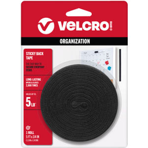Sticky Back Hook and Loop Tape, 5 ft x 3/4 in, Black