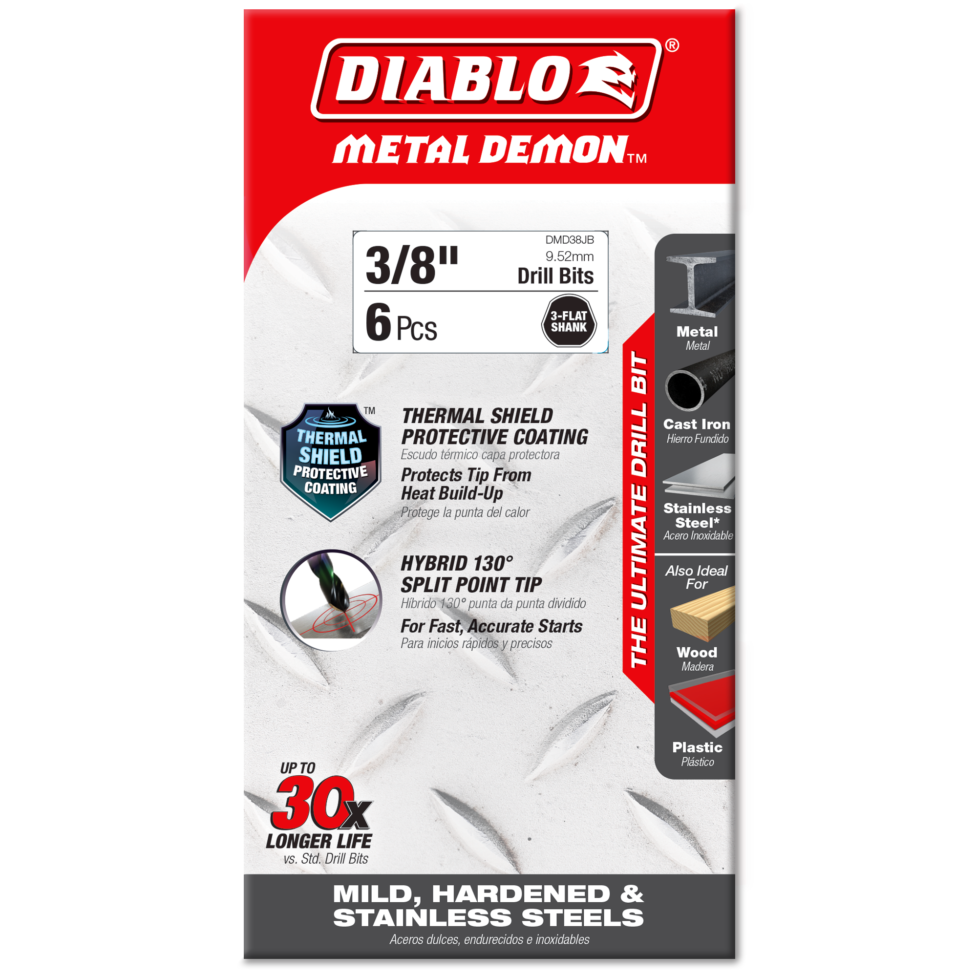 Diablo 3/8 in. Metal Demon Drill Bit for Mild, Hardened and Stainless Steels in its retail packaging, ready for the job box or tool bag