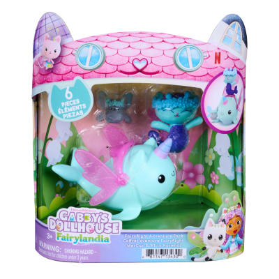 DreamWorks Gabby's Dollhouse Fairylandia MerCat & Kitty Narwhal Fairyflight Adventure Pack, 3 Toy Figures with Wearable Wings and Crowns, Pretend Play Toys for Kids, Ages 3+