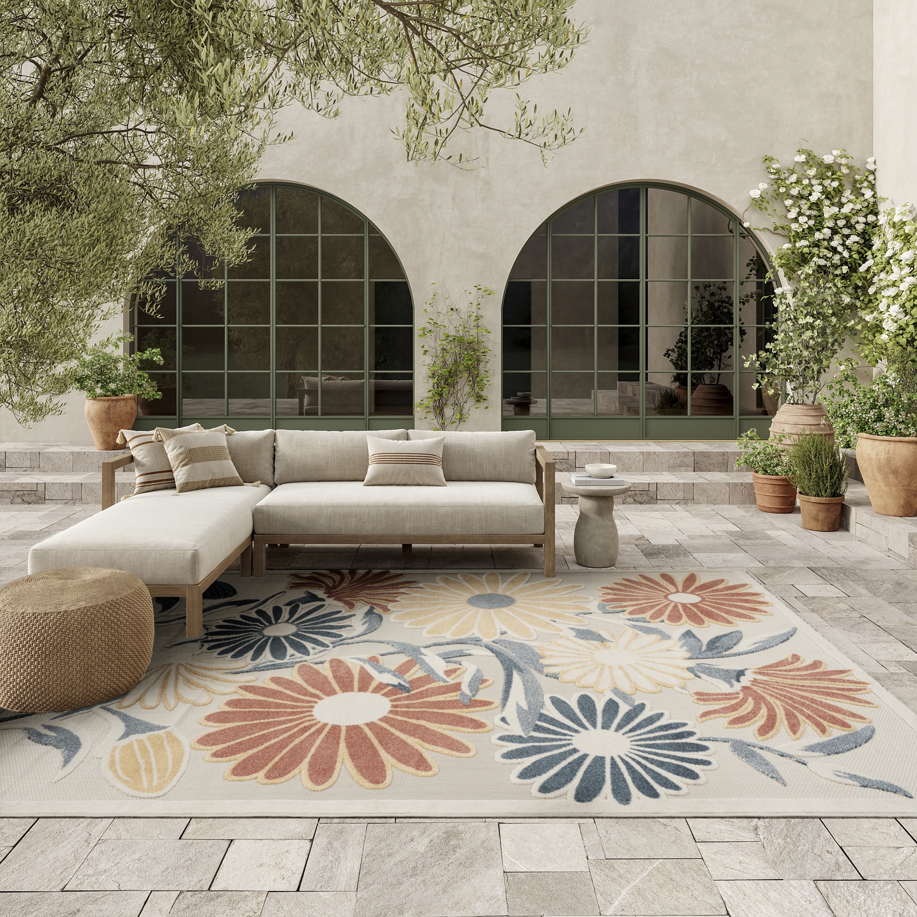 Nourison Aloha 7'10" x 10'6" Ivory Rose Outdoor Rug