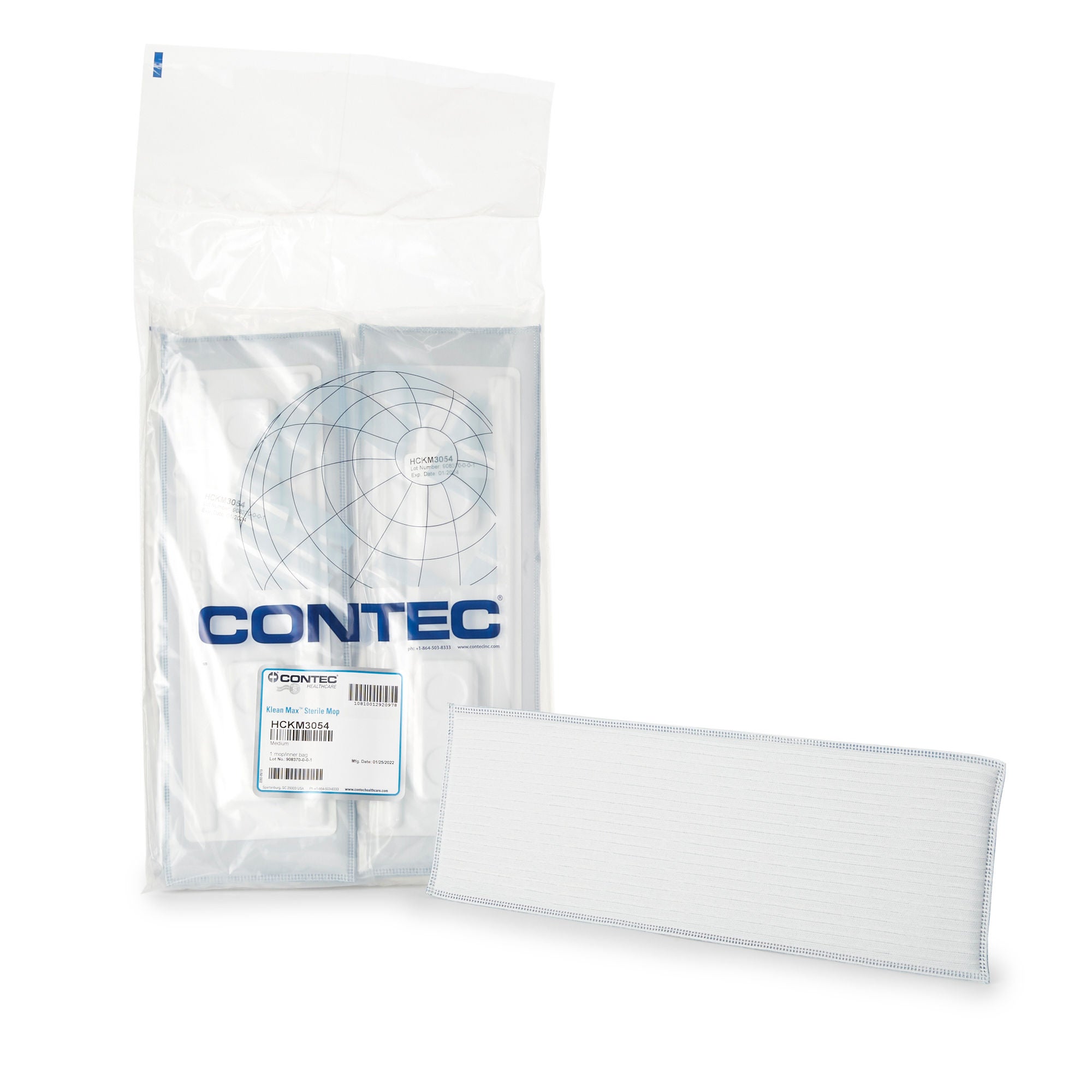 Cleanroom Wet Mop Pad Contec® Klean Max™ Sealed Edge Medium White Microfiber / Polyester Disposable