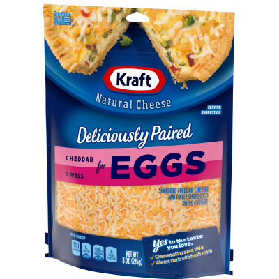 Kraft Deliciously Paired Cheddar & Swiss Shredded Cheese for Eggs, 8 oz Bag