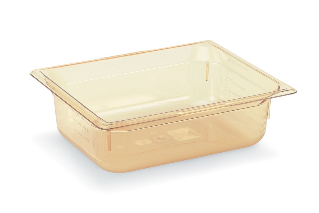 Half-size 4-inch-deep Super Pan® high-temperature plastic pan in amber