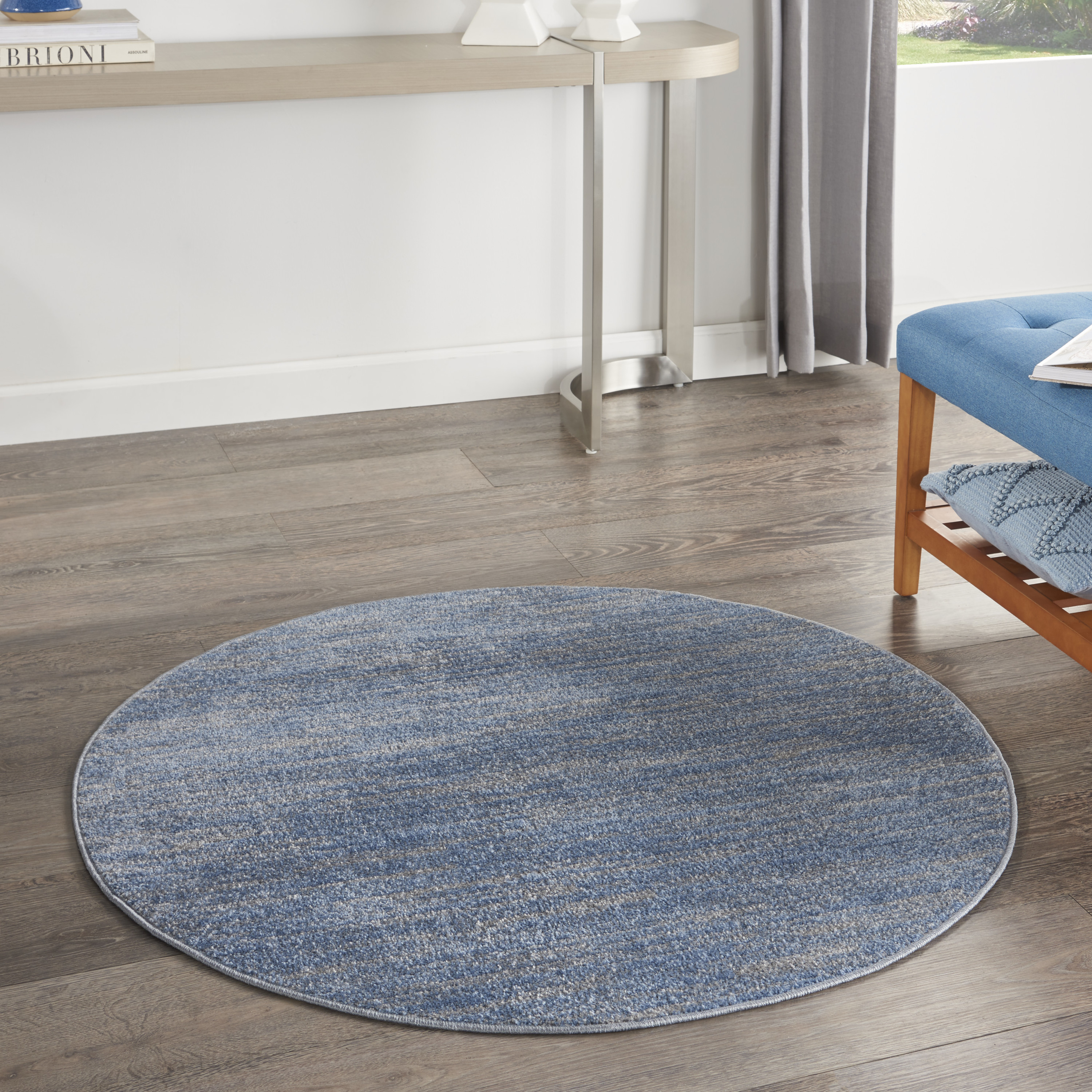 Nourison Nourison Essentials 4' x Round Blue Grey Outdoor Rug