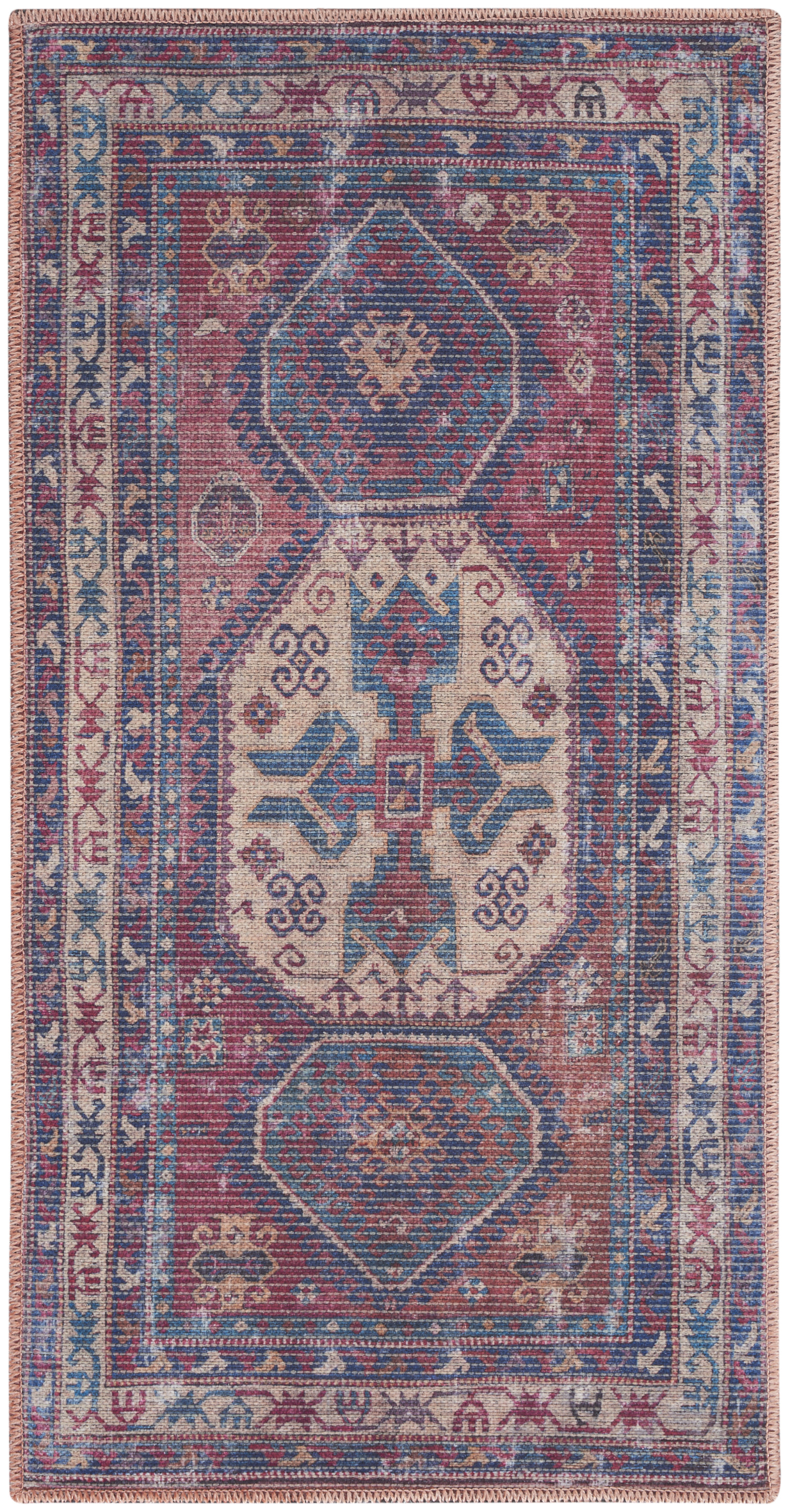 Nourison New Concept Washables 2' x 3'9" Red Navy Vintage Indoor Rug