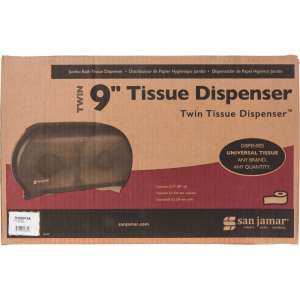 SAJR4000TBK, San Jamar,  Classic Twin 9" Jumbo Bath Tissue Dispenser, 3.25" core, Black