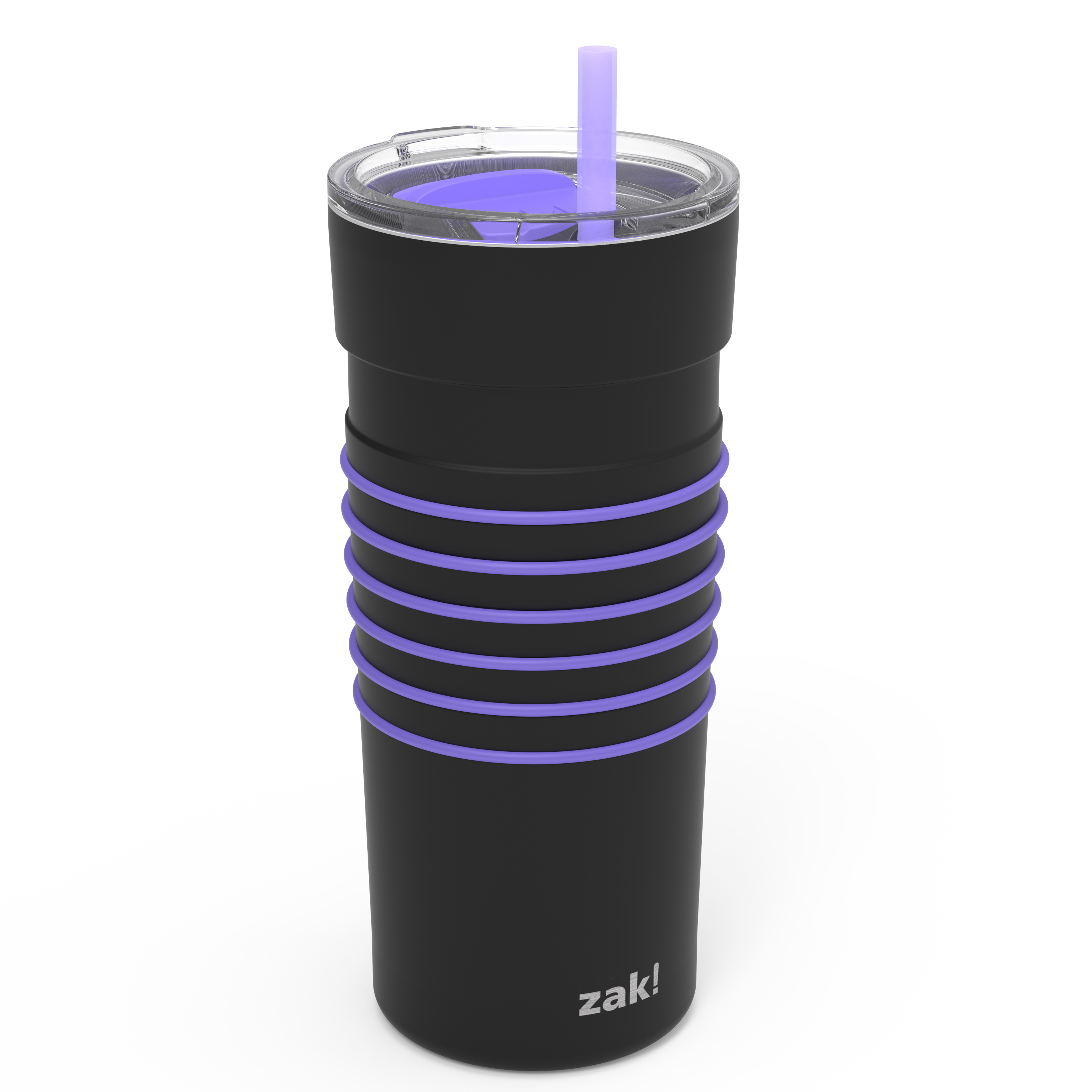 HydraTrak 20 ounce Vacuum Insulated Stainless Steel Tumbler, Black with Purple Rings slideshow image 1