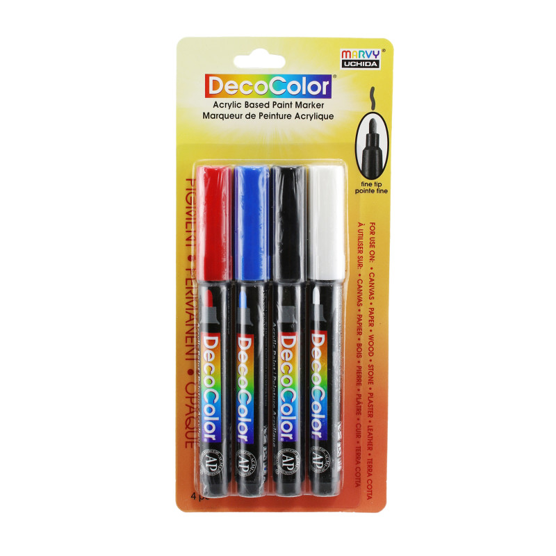 DecoColor® Acrylic Paint Markers, Fine Point, Basic Colors, Set of 4