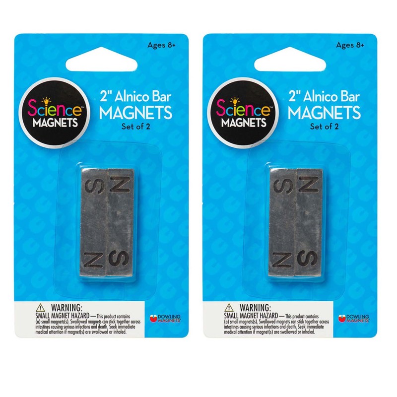 Alnico Bar Magnets with N/S Stamping, 2 in, 4 Count