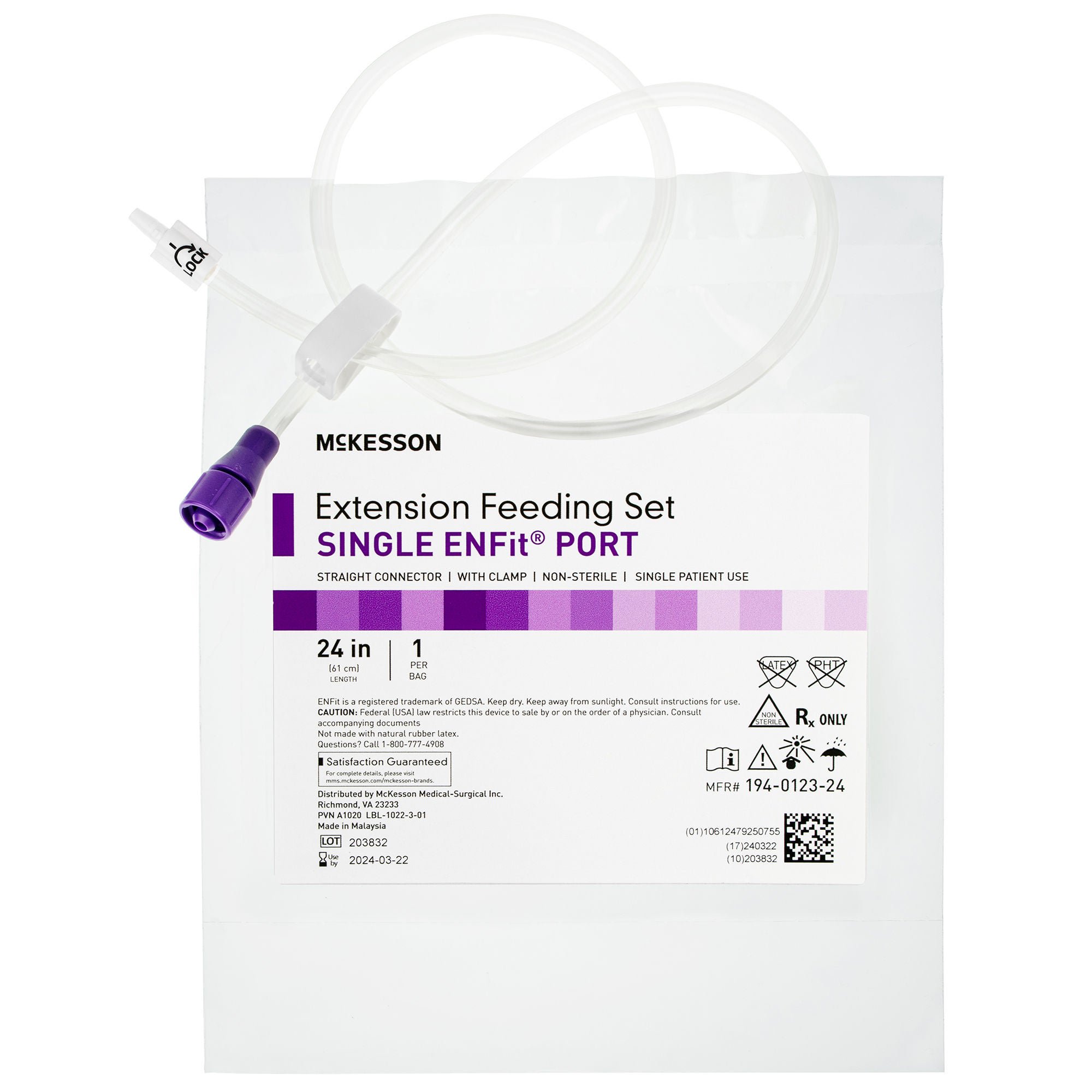 McKesson Brand EXTENSION SET, FEEDING ENFIT BOLUS STRT 24" (5/BX 6BX/CS)