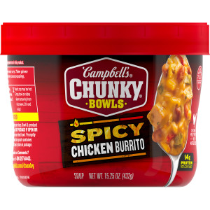 Campbell’s® Chunky® Soup, Spicy Chicken Burrito Soup, 15.25 oz Microwaveable Bowl (Case of 8)