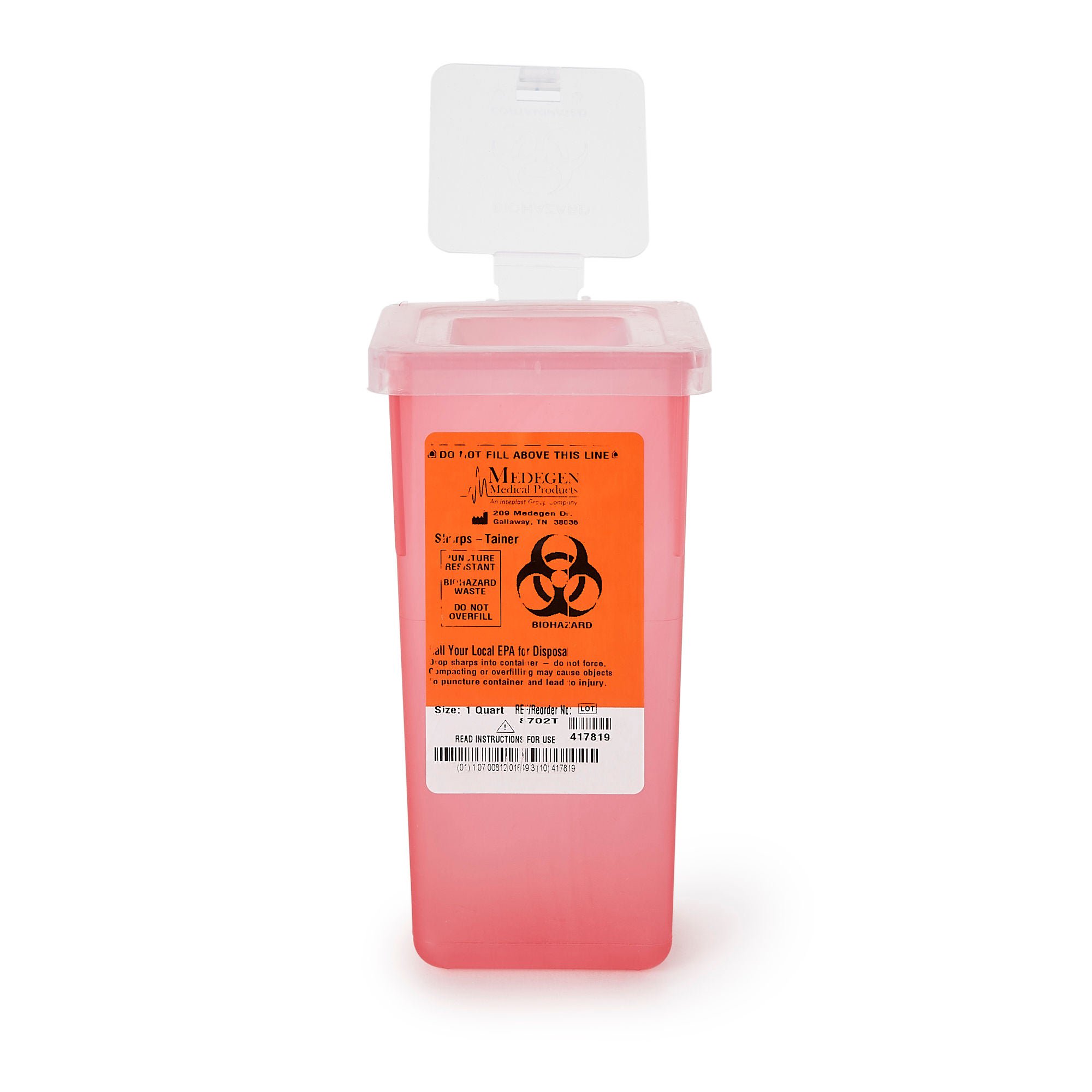 Sharps® Multi-purpose Sharps Container, 1 Quart, 7 x 3-1/2 x 3-1/2 Inch